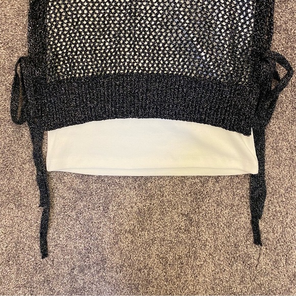 ZARA Women's Layered Top White w/ Black Metallic Sequined Mesh Size M - NWT $39 - Picture 5 of 15